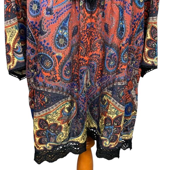 Sky and Sand Blouse Boho Brown Paisley Off Shoulder Crochet Women's S - Picture 3 of 5